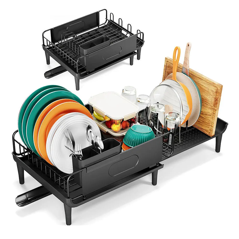 Large Extendable Dish Drying Rack with Drainboard and Anti Leakage Spout for Counter