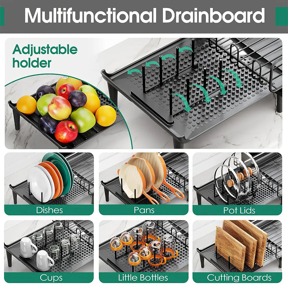 Large Extendable Dish Drying Rack with Drainboard and Anti Leakage Spout for Counter
