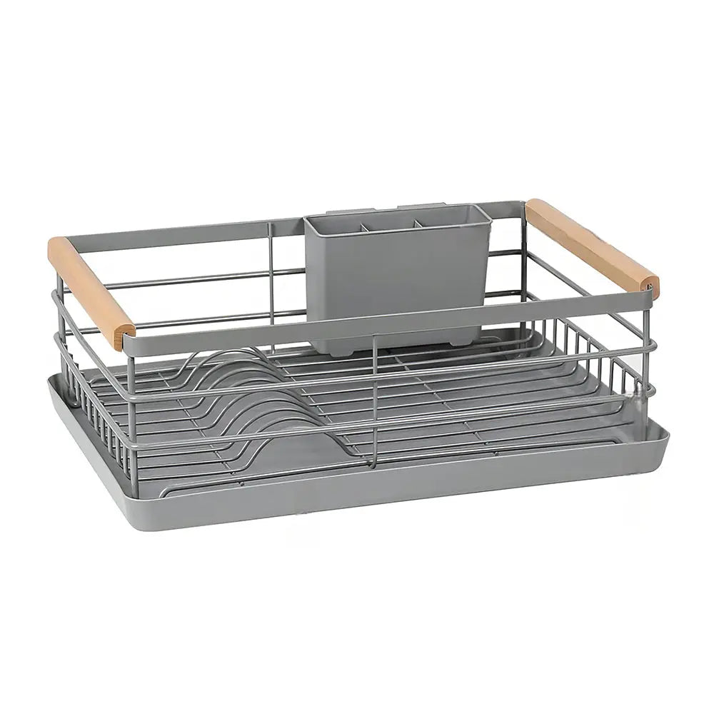 Stainless Steel Dish Drying Rack with Removable Cutlery Holder and Drainboard for Counter