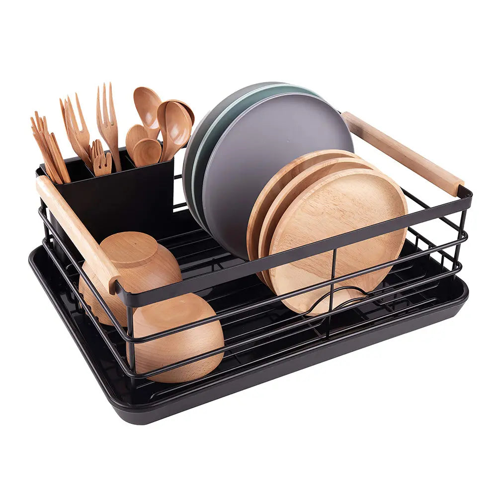 Stainless Steel Dish Drying Rack with Removable Cutlery Holder and Drainboard for Counter