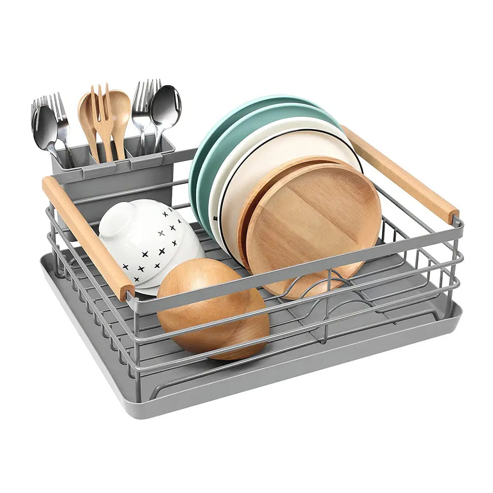 Stainless Steel Dish Drying Rack with Removable Cutlery Holder and Drainboard for Counter