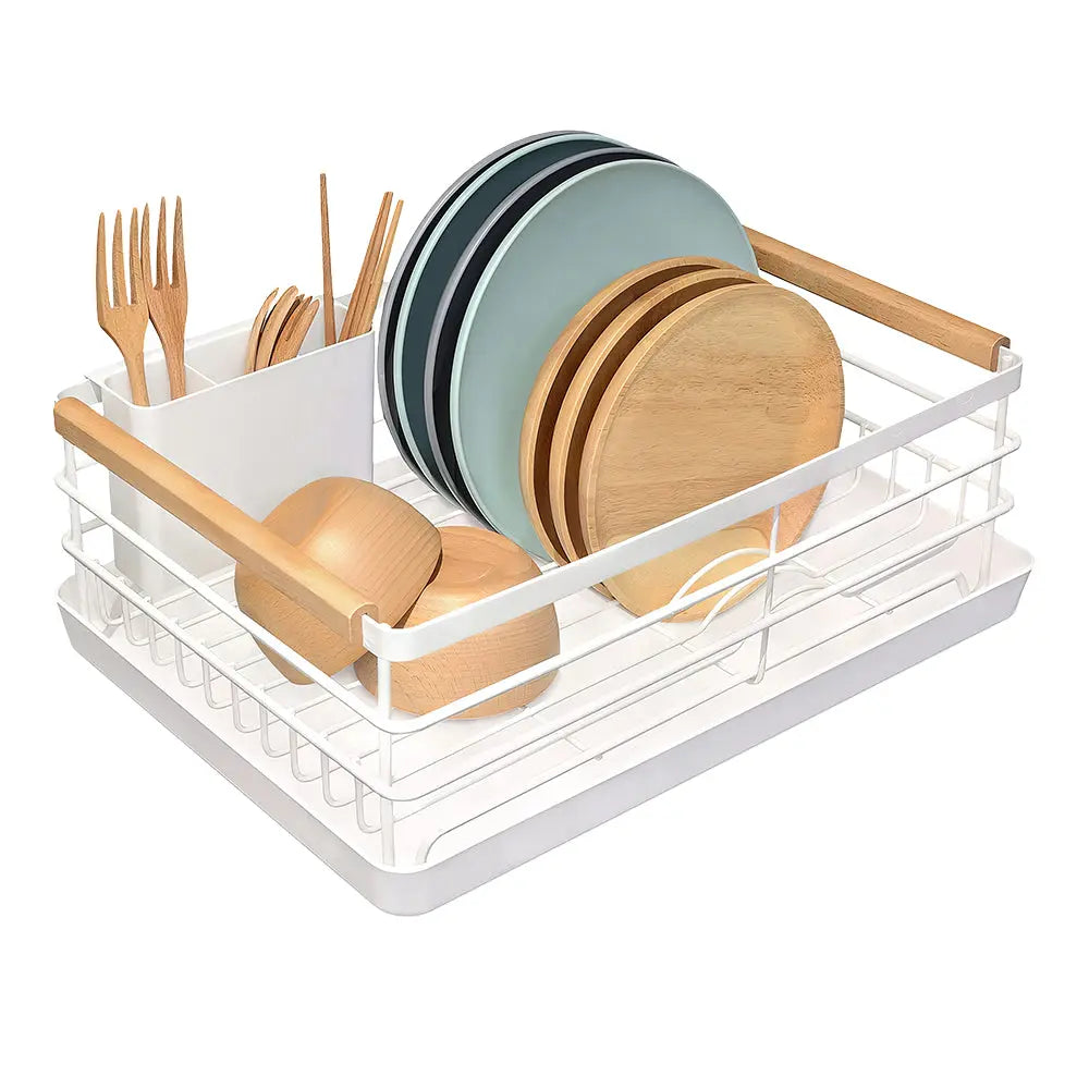 Stainless Steel Dish Drying Rack with Removable Cutlery Holder and Drainboard for Counter
