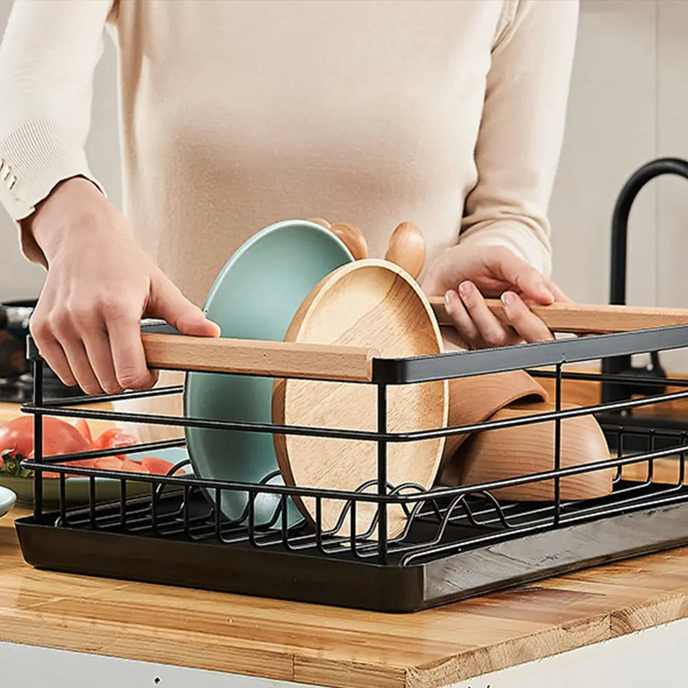 Stainless Steel Dish Drying Rack with Removable Cutlery Holder and Drainboard for Counter