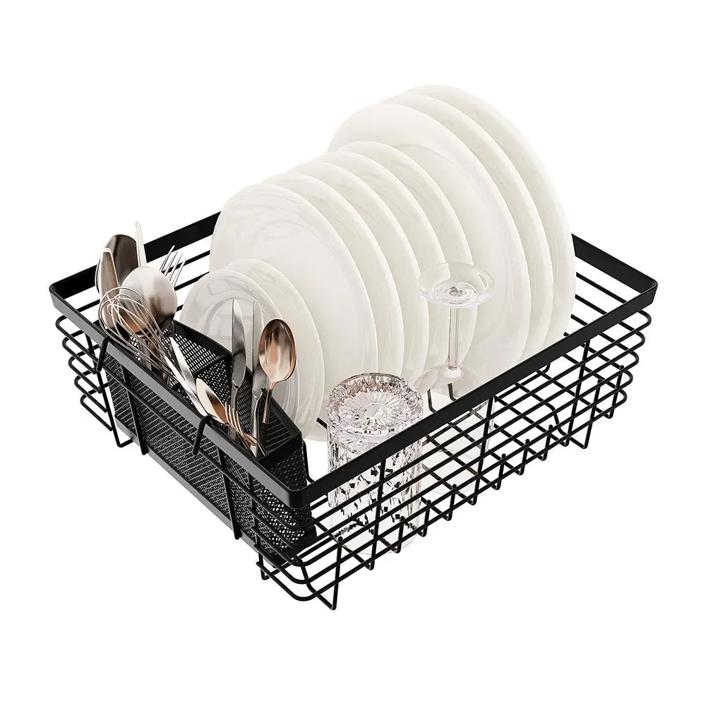 Kitchen Dish Drying Rack Set with Drainboard Full Mesh Utensil Holder and Caddy