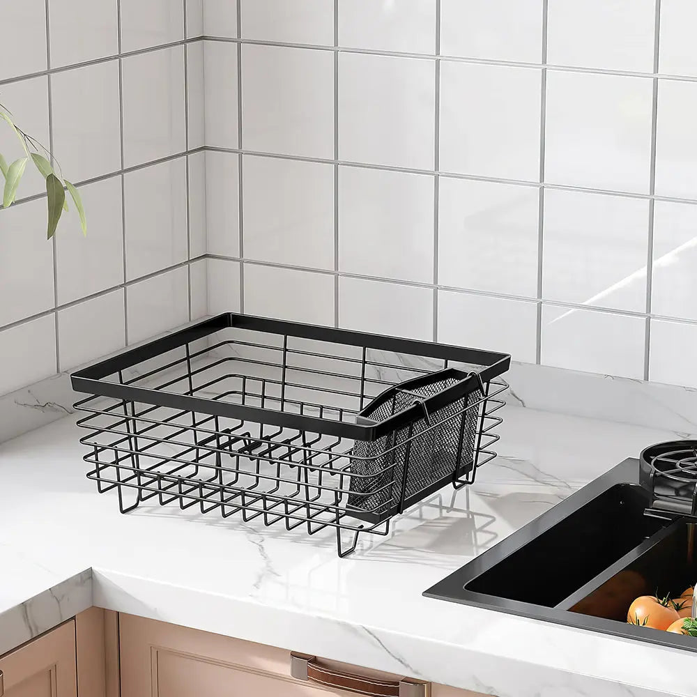 Kitchen Dish Drying Rack Set with Drainboard Full Mesh Utensil Holder and Caddy