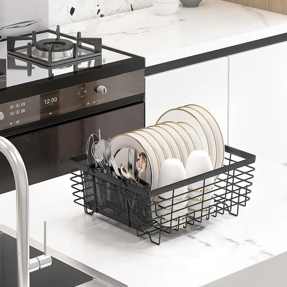 Kitchen Dish Drying Rack Set with Drainboard Full Mesh Utensil Holder and Caddy
