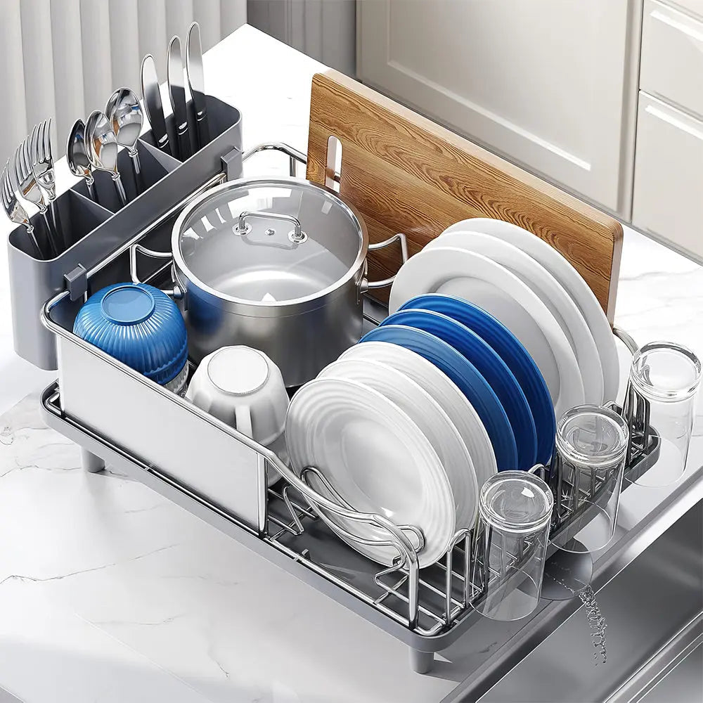 304 Stainless Steel Dish Drying Rack Large Capacity Countertop Drainer with Drainboard