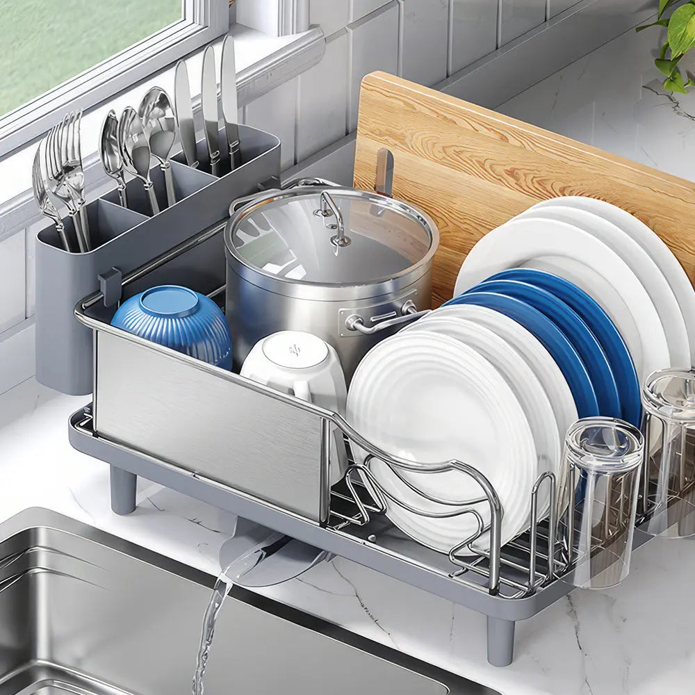 304 Stainless Steel Dish Drying Rack Large Capacity Countertop Drainer with Drainboard